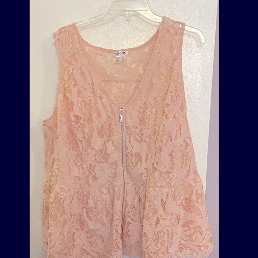 Venus Pink Lace Tank - Size 2X